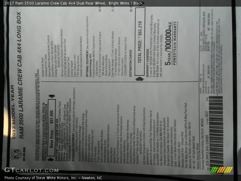 Bright White / Black 2017 Ram 3500 Laramie Crew Cab 4x4 Dual Rear Wheel