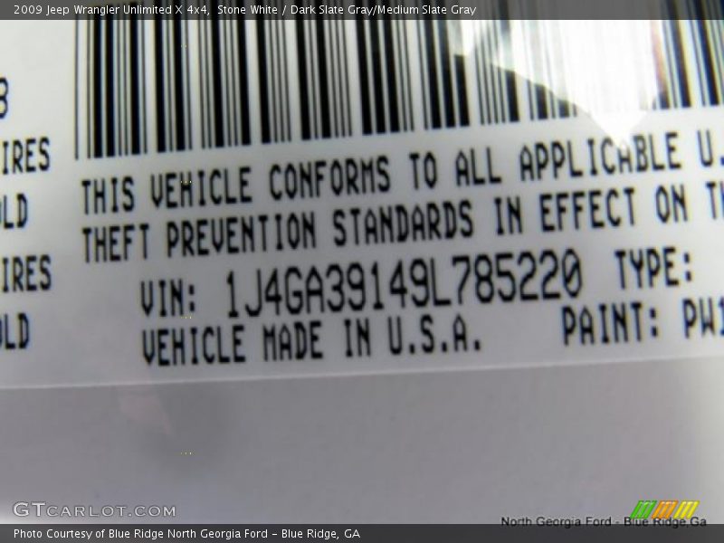 Stone White / Dark Slate Gray/Medium Slate Gray 2009 Jeep Wrangler Unlimited X 4x4