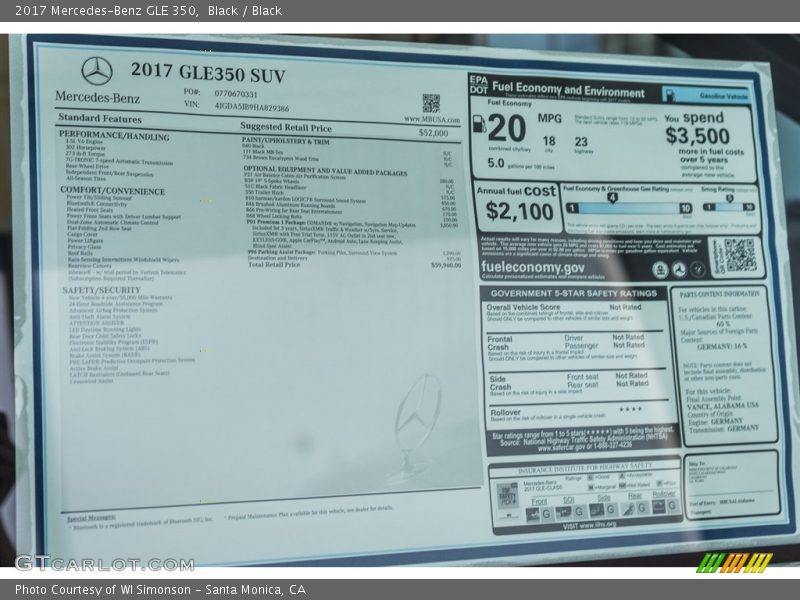  2017 GLE 350 Window Sticker