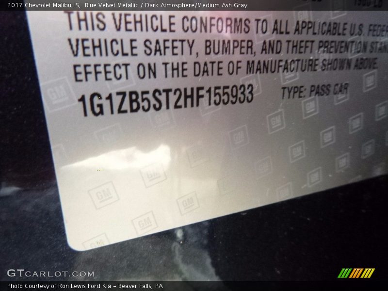 Blue Velvet Metallic / Dark Atmosphere/Medium Ash Gray 2017 Chevrolet Malibu LS