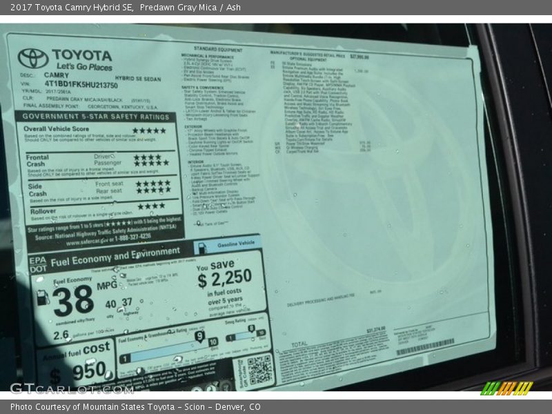 Predawn Gray Mica / Ash 2017 Toyota Camry Hybrid SE