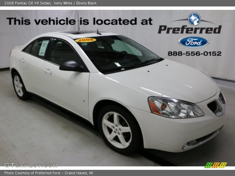 Ivory White / Ebony Black 2008 Pontiac G6 V6 Sedan