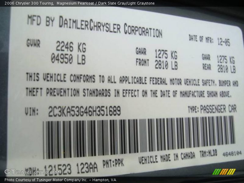 Magnesium Pearlcoat / Dark Slate Gray/Light Graystone 2006 Chrysler 300 Touring