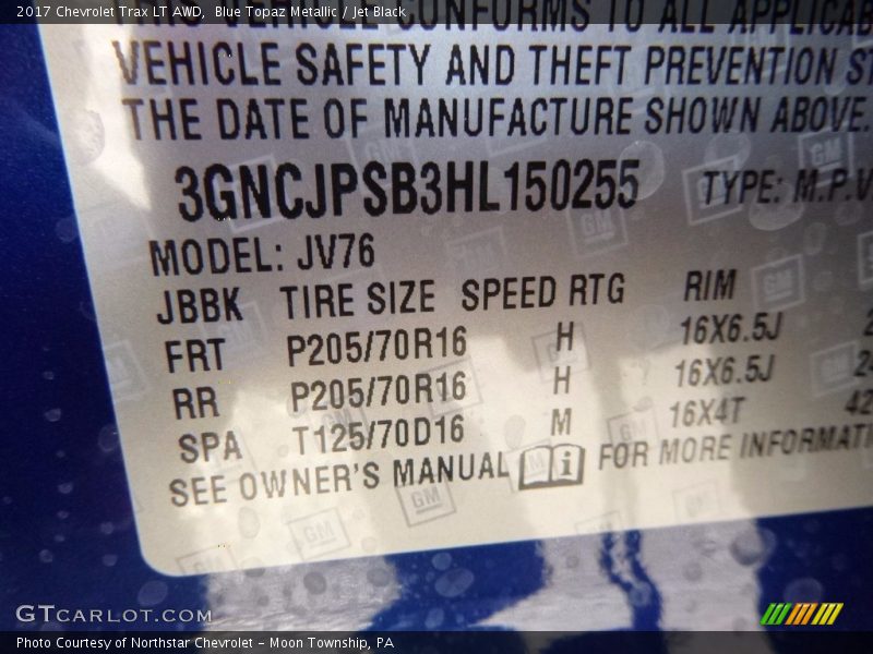 Blue Topaz Metallic / Jet Black 2017 Chevrolet Trax LT AWD