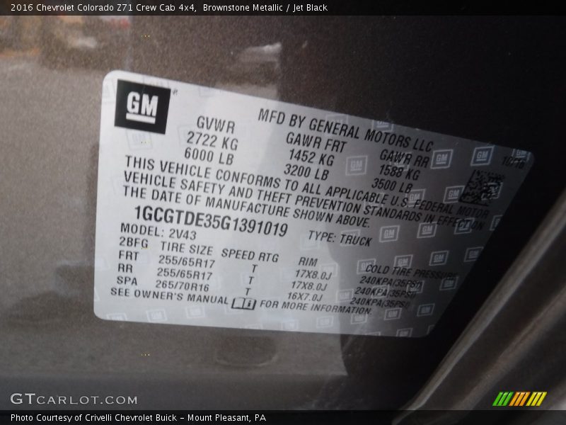 Brownstone Metallic / Jet Black 2016 Chevrolet Colorado Z71 Crew Cab 4x4