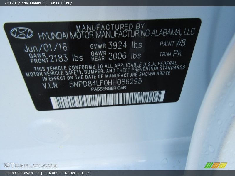 White / Gray 2017 Hyundai Elantra SE