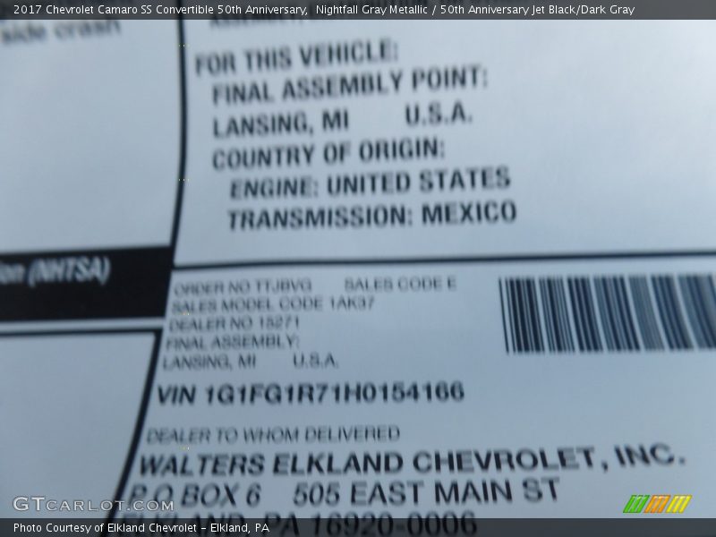 Nightfall Gray Metallic / 50th Anniversary Jet Black/Dark Gray 2017 Chevrolet Camaro SS Convertible 50th Anniversary