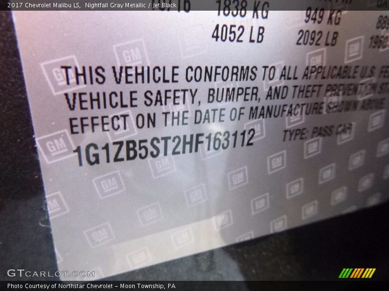 Nightfall Gray Metallic / Jet Black 2017 Chevrolet Malibu LS