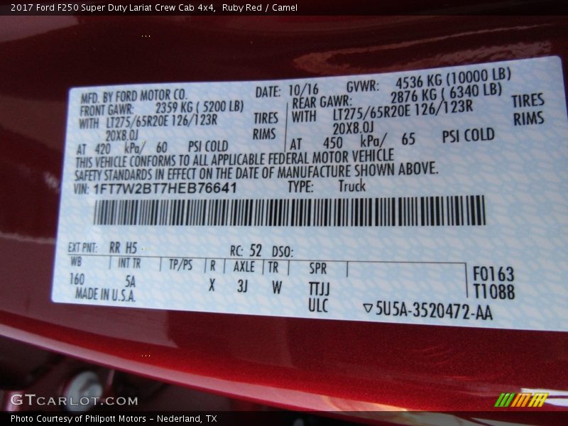 2017 F250 Super Duty Lariat Crew Cab 4x4 Ruby Red Color Code RR
