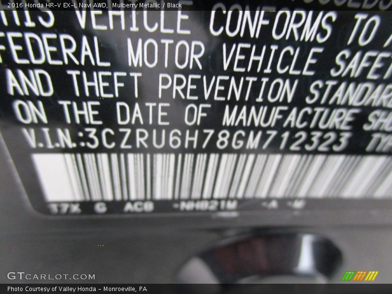 Mulberry Metallic / Black 2016 Honda HR-V EX-L Navi AWD