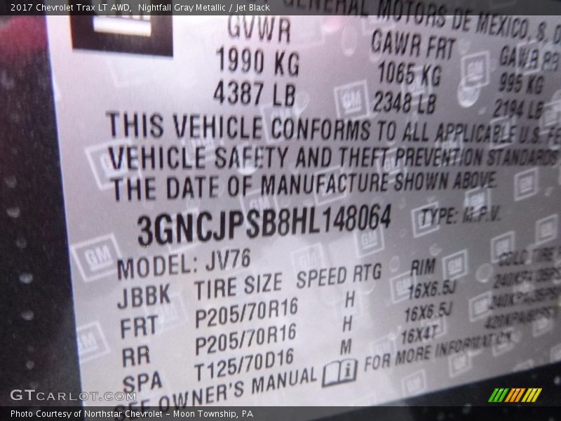 Nightfall Gray Metallic / Jet Black 2017 Chevrolet Trax LT AWD