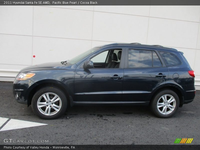 Pacific Blue Pearl / Cocoa Black 2011 Hyundai Santa Fe SE AWD