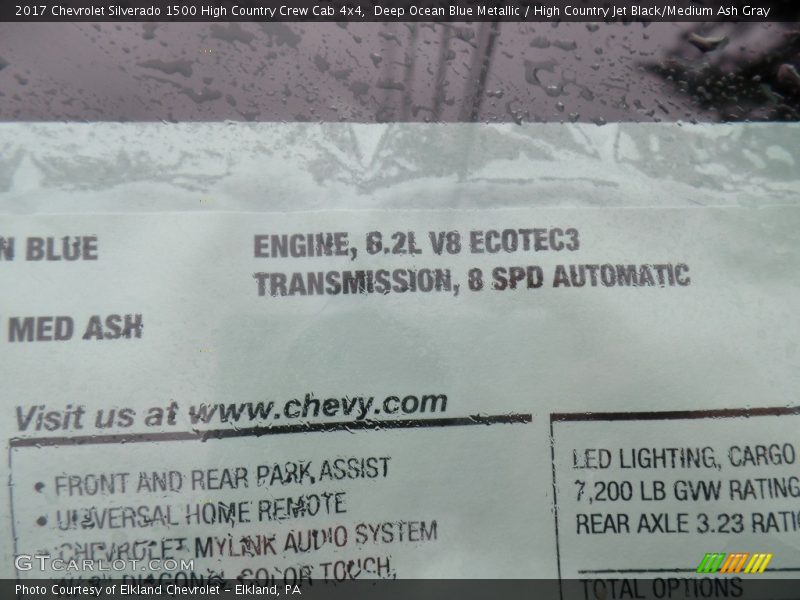 Deep Ocean Blue Metallic / High Country Jet Black/Medium Ash Gray 2017 Chevrolet Silverado 1500 High Country Crew Cab 4x4