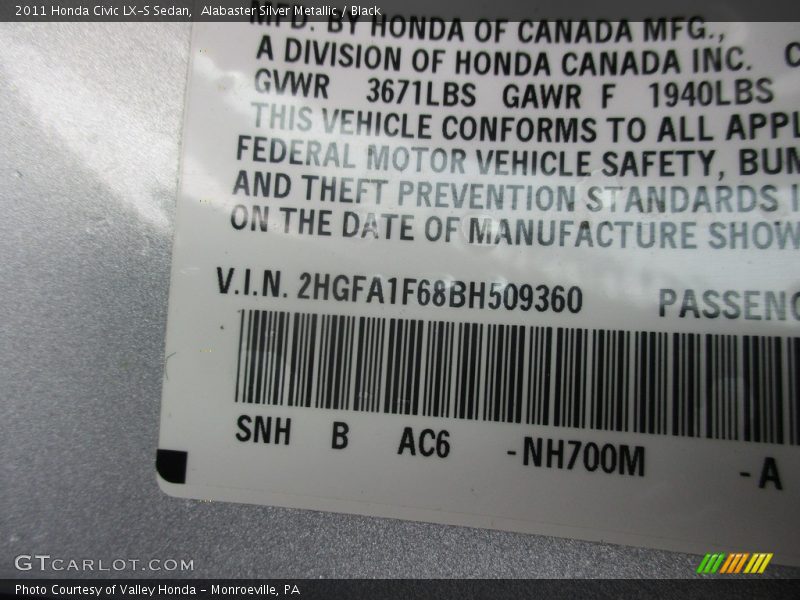 Alabaster Silver Metallic / Black 2011 Honda Civic LX-S Sedan