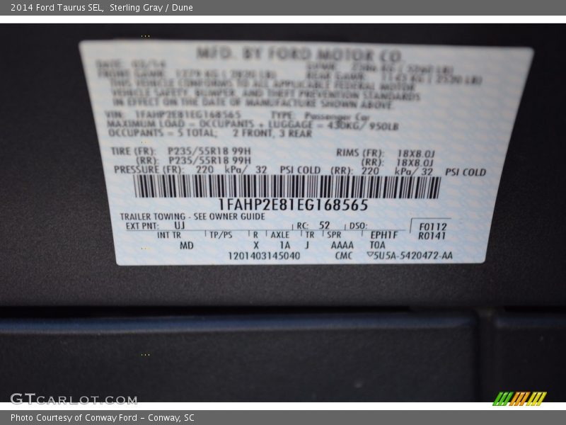 Sterling Gray / Dune 2014 Ford Taurus SEL