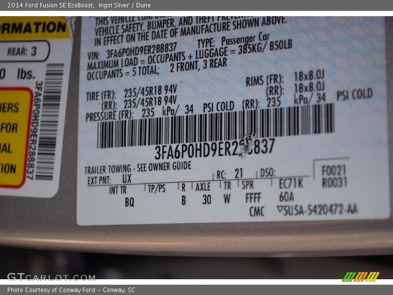 Ingot Silver / Dune 2014 Ford Fusion SE EcoBoost