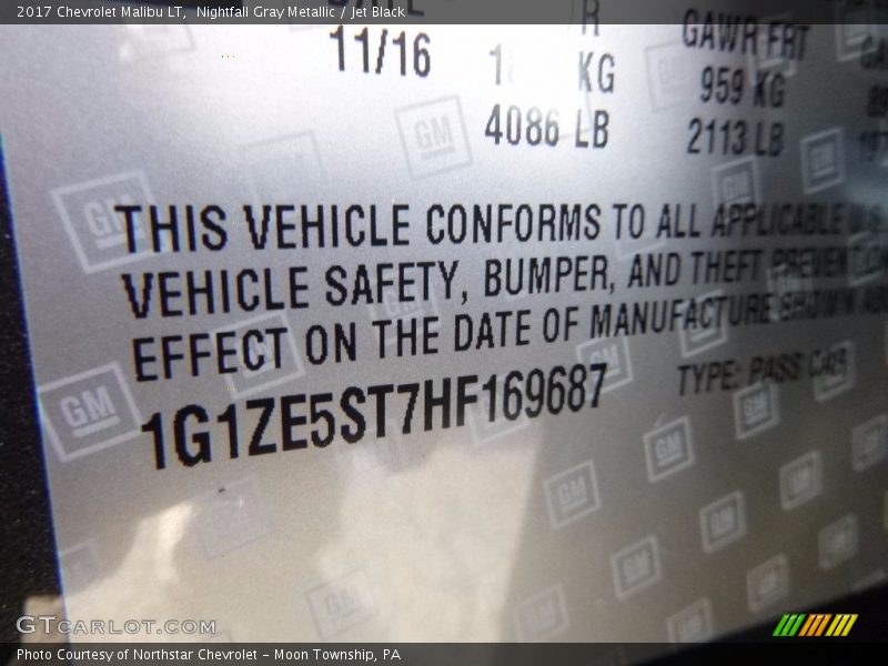 Nightfall Gray Metallic / Jet Black 2017 Chevrolet Malibu LT