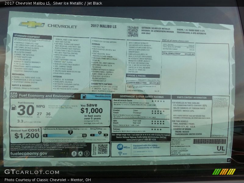 Silver Ice Metallic / Jet Black 2017 Chevrolet Malibu LS