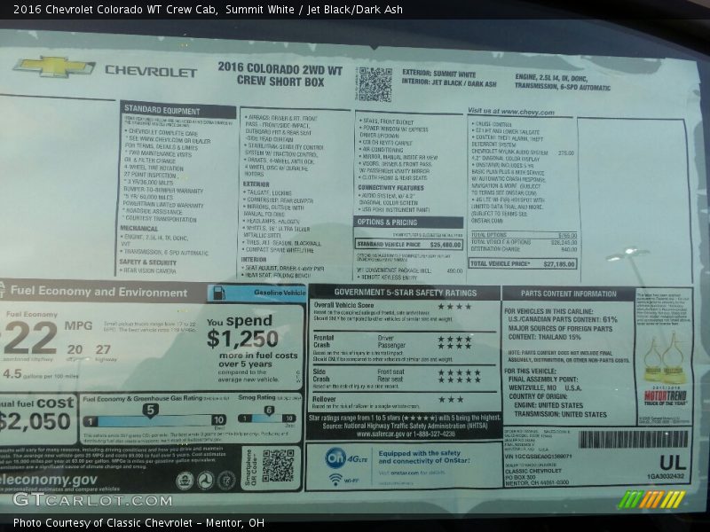 Summit White / Jet Black/Dark Ash 2016 Chevrolet Colorado WT Crew Cab