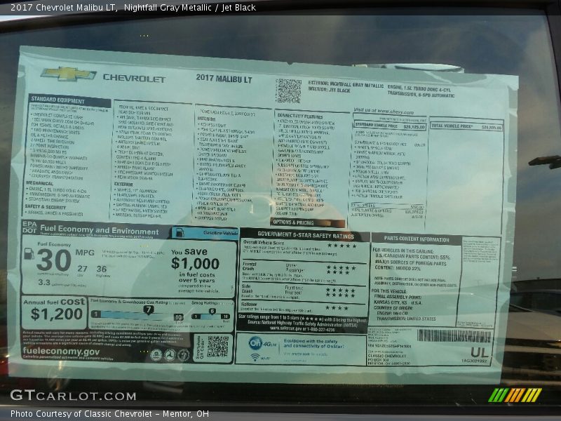 Nightfall Gray Metallic / Jet Black 2017 Chevrolet Malibu LT