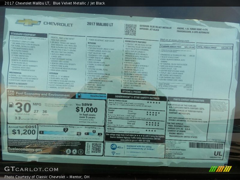 Blue Velvet Metallic / Jet Black 2017 Chevrolet Malibu LT