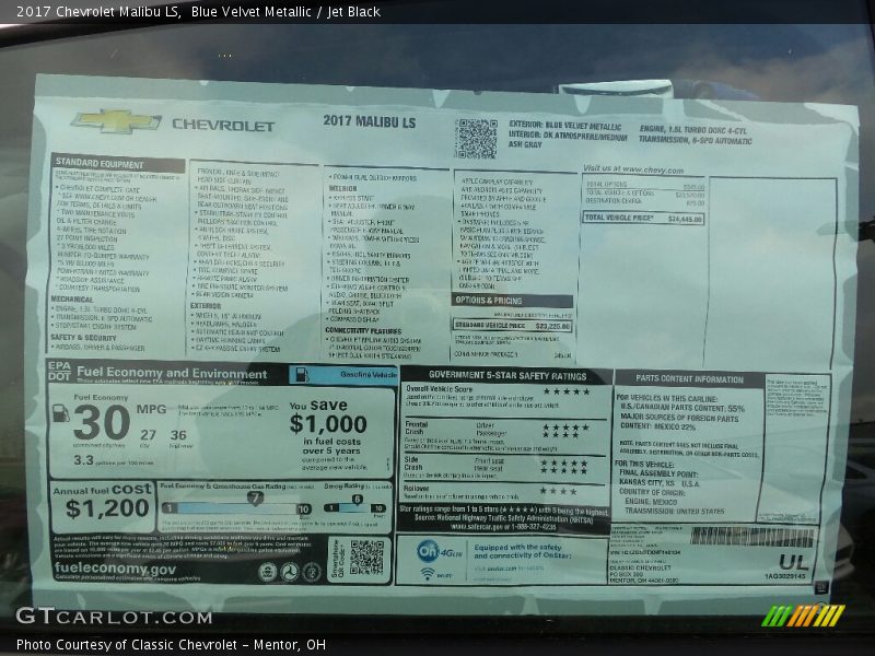 Blue Velvet Metallic / Jet Black 2017 Chevrolet Malibu LS