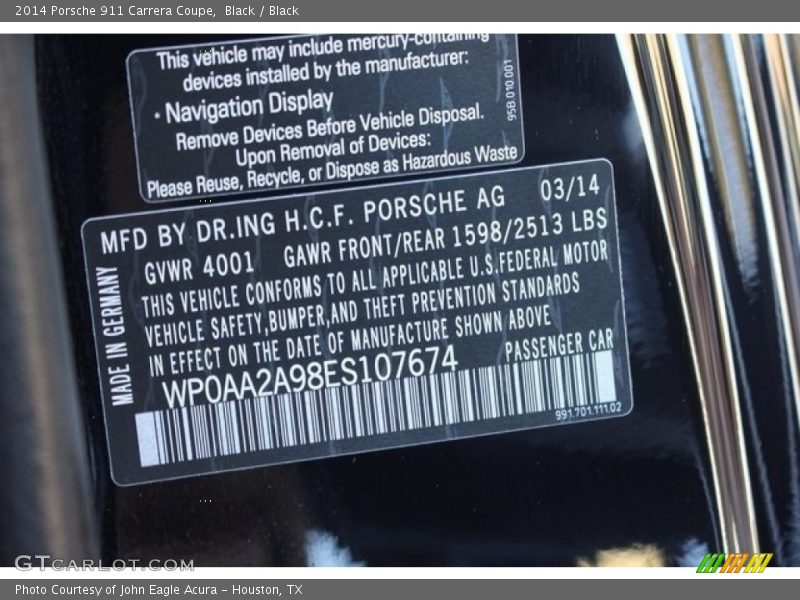 Black / Black 2014 Porsche 911 Carrera Coupe