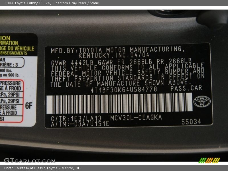 Phantom Gray Pearl / Stone 2004 Toyota Camry XLE V6