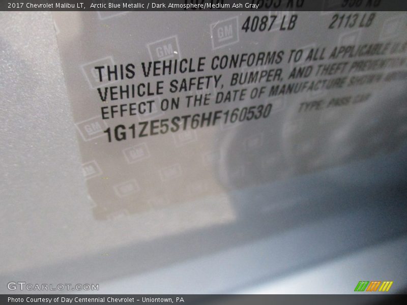Arctic Blue Metallic / Dark Atmosphere/Medium Ash Gray 2017 Chevrolet Malibu LT