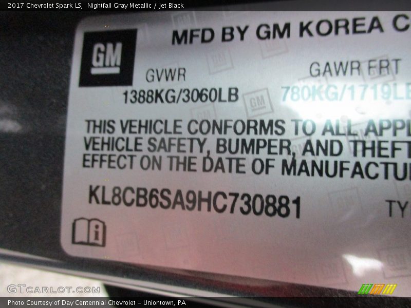 Nightfall Gray Metallic / Jet Black 2017 Chevrolet Spark LS