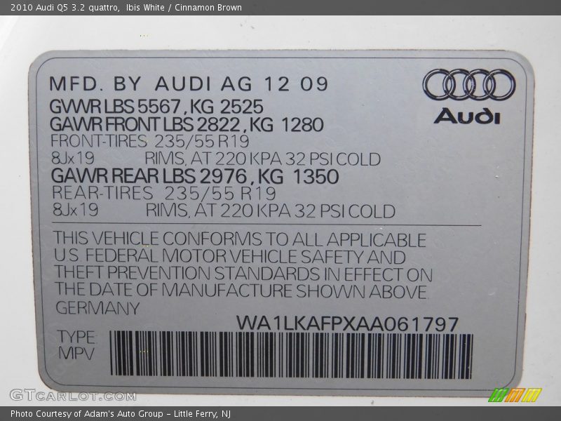 Ibis White / Cinnamon Brown 2010 Audi Q5 3.2 quattro