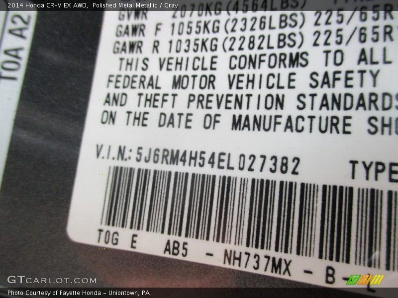 Polished Metal Metallic / Gray 2014 Honda CR-V EX AWD