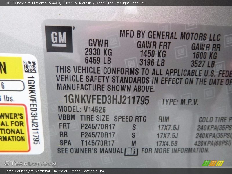 Silver Ice Metallic / Dark Titanium/Light Titanium 2017 Chevrolet Traverse LS AWD