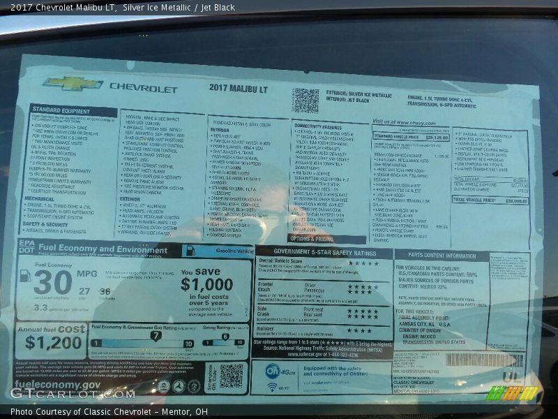 Silver Ice Metallic / Jet Black 2017 Chevrolet Malibu LT