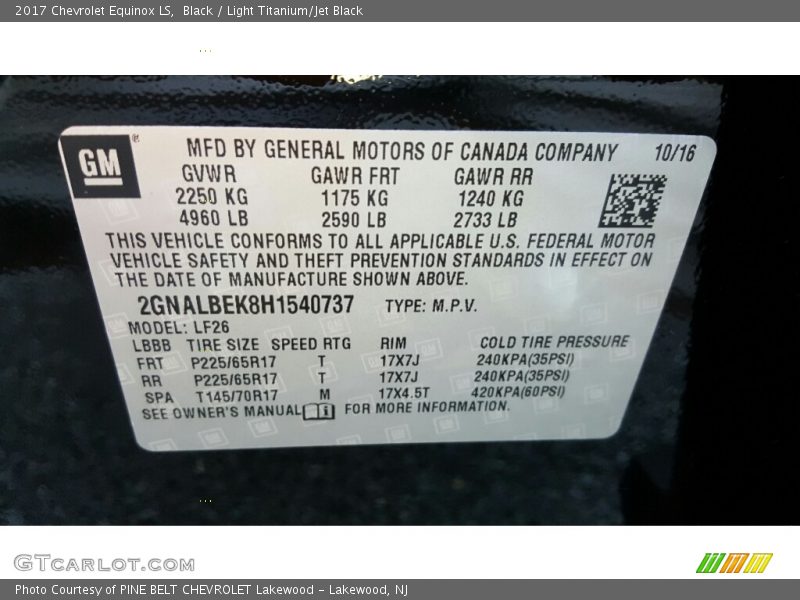 Black / Light Titanium/Jet Black 2017 Chevrolet Equinox LS