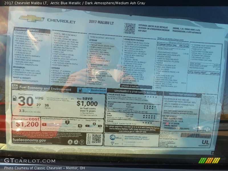 Arctic Blue Metallic / Dark Atmosphere/Medium Ash Gray 2017 Chevrolet Malibu LT