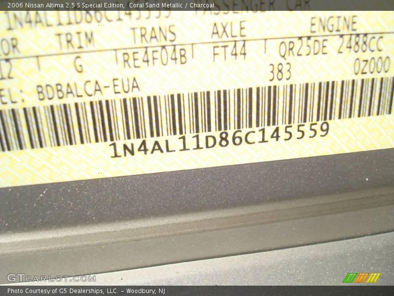 Coral Sand Metallic / Charcoal 2006 Nissan Altima 2.5 S Special Edition