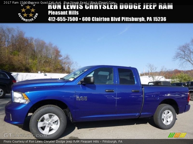 Blue Streak Pearl / Black/Diesel Gray 2017 Ram 1500 Express Quad Cab 4x4