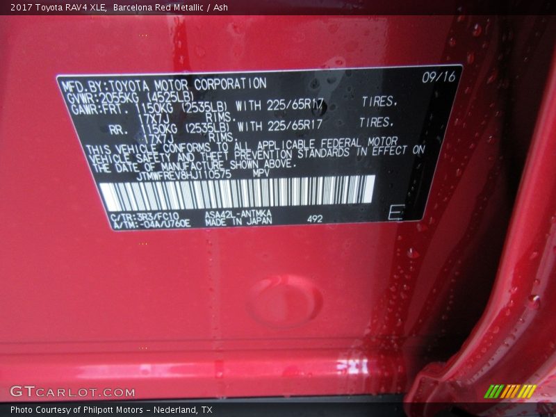 2017 RAV4 XLE Barcelona Red Metallic Color Code 3R3