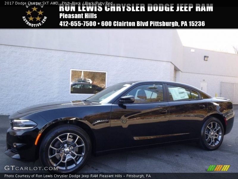 Pitch-Black / Black/Ruby Red 2017 Dodge Charger SXT AWD