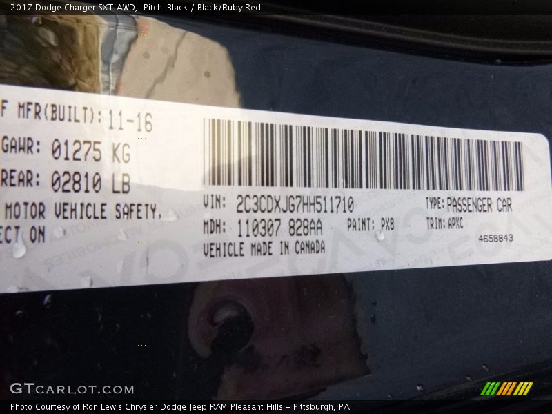2017 Charger SXT AWD Pitch-Black Color Code PX8