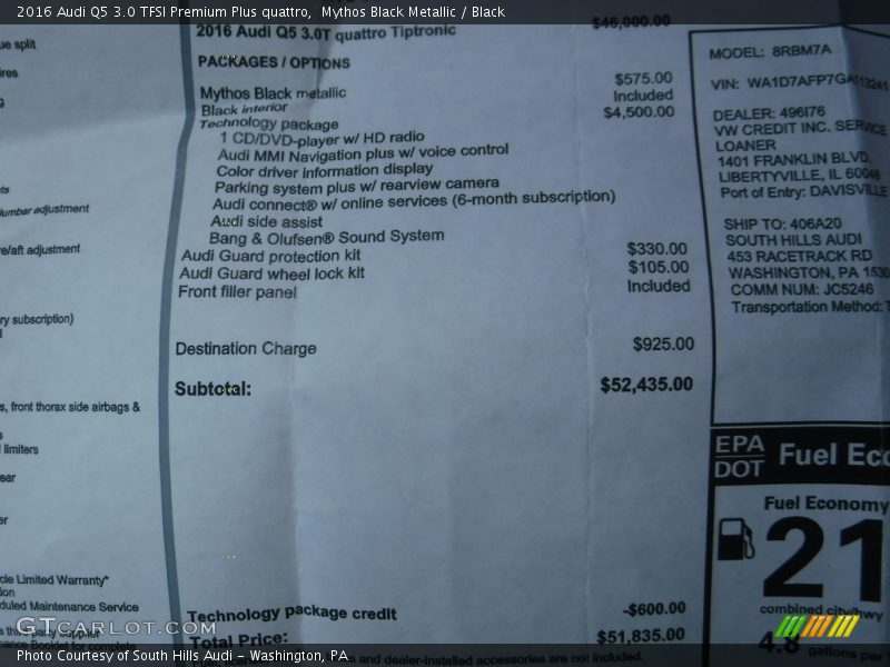 Mythos Black Metallic / Black 2016 Audi Q5 3.0 TFSI Premium Plus quattro