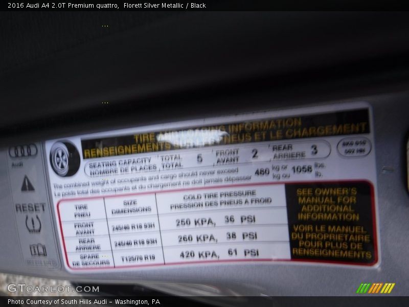 Florett Silver Metallic / Black 2016 Audi A4 2.0T Premium quattro