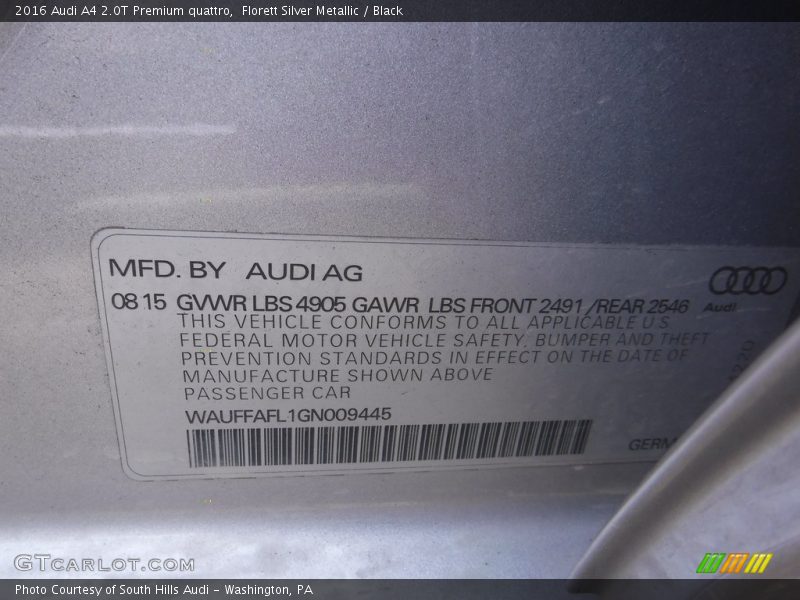 Florett Silver Metallic / Black 2016 Audi A4 2.0T Premium quattro