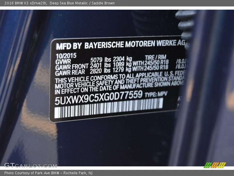 Deep Sea Blue Metallic / Saddle Brown 2016 BMW X3 xDrive28i