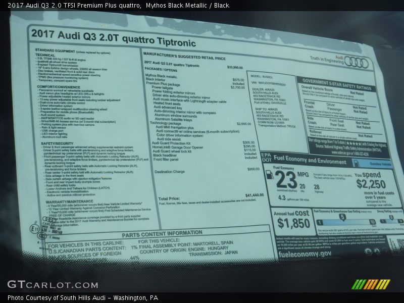  2017 Q3 2.0 TFSI Premium Plus quattro Window Sticker
