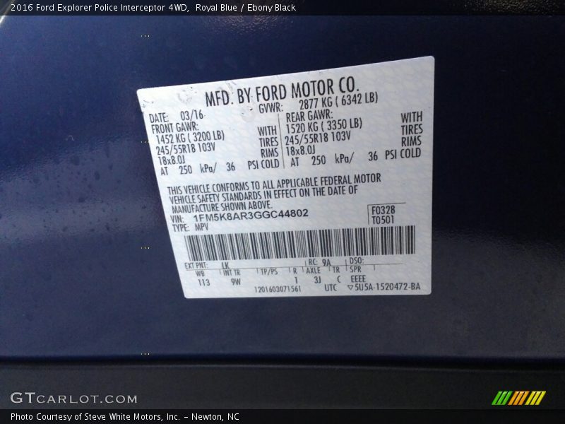 Royal Blue / Ebony Black 2016 Ford Explorer Police Interceptor 4WD