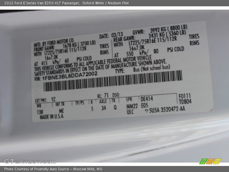 Oxford White / Medium Flint 2013 Ford E Series Van E350 XLT Passenger