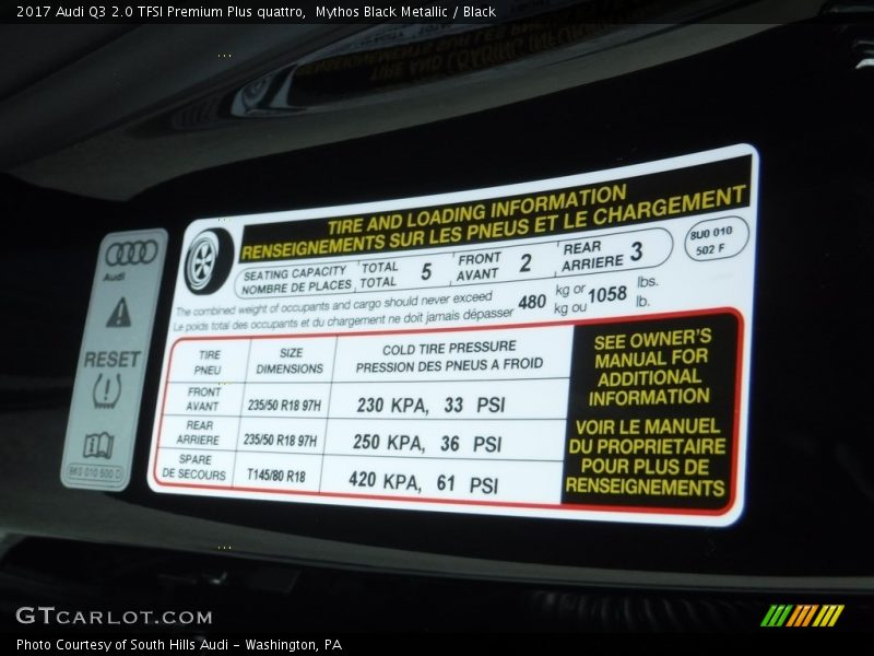 Info Tag of 2017 Q3 2.0 TFSI Premium Plus quattro