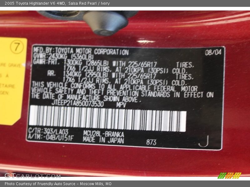 Salsa Red Pearl / Ivory 2005 Toyota Highlander V6 4WD